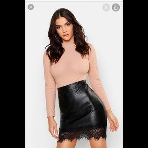 Boohoo lace trim leather look skirt